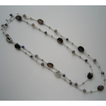 Daking Hand Knotted Cord Necklace with Freshwater Pearl and Stone